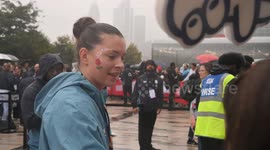 Abbie  Ward greets fans at the Red Roses celebration party at Battersea Power Station