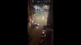 Heavy rain floods streets in Manises, Valencia, Spain
