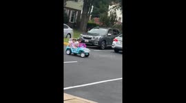 Girls Expertly Drift Toy Car In Parking Lot