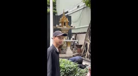 Locals worship zebra statutes at this shrine in Bangkok