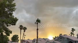 Striking sunset over a windy suburban neighborhood in Las Vegas, USA