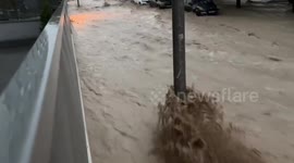 Severe urban flooding sweeps streets in Cuarte de Huerva, Spain