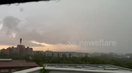 Intense rainstorm with lightning in Zaragoza, Spain