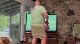 Hilarious moment US football fan uses leaf blower to make opposition miss field goal
