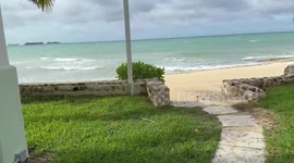Overcast skies and choppy waves during Tropical Storm Imelda in New Providence, Bahamas