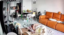 Ceiling light falls onto husband as he sleeps on floor