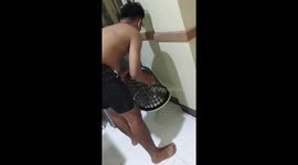 Mouse catching fail as rodent slips through holes in laundry basket