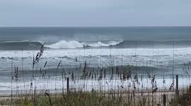 Strong waves and winds during hurricane in Emerald Isle, North Carolina, USA