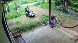 Teenager crashes on his first go at riding motorcycle