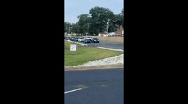Flock of geese halts traffic in Sherwood, Arkansas, USA
