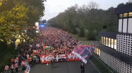 Germany: Athletic Club fans march with Palestinian flags before Dortmund match