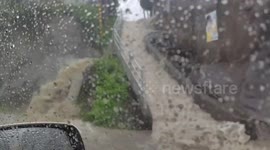 Flooded roads after heavy rain in Shiogama, Japan