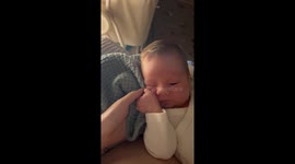 'Milk drunk' baby catches mum off guard with projectile vomit