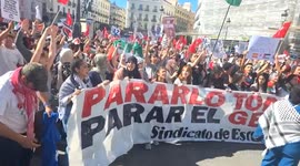 Spain: Students rally in Madrid for Palestine, Global Sumud flotilla (2)