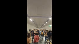 Demonstrators march through Rome tunnel in support of Gaza flotilla in Rome, Italy