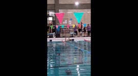 Woman slips on diving board before diving into pool in Mexico City, Mexico