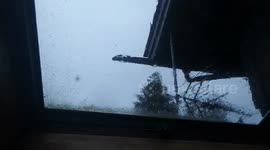 Dramatic autumn storm with thunder and lightning