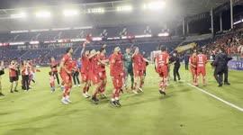 The Toluca FC celebrate after winning their 2025 Michelob ULTRA Campeones Cup match against the LA Galaxy