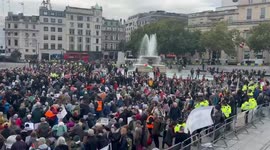 Silent vigil for Gaza held in defiance of protest ban at Trafalgar Square in London UK