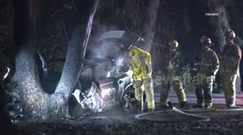 US, Los Angeles: Atwater Village Fiery Fatal Vehicle Into Tree