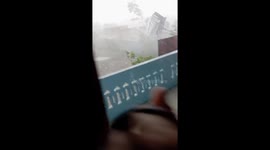 Strong winds and heavy rain damage houses in Mantingan, Ngawi, Indonesia