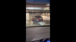 Car stuck on parking curb causes traffic at Icon Residenz in Petaling Jaya, Malaysia