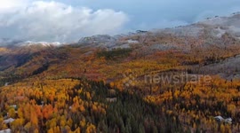 Autumn to winter transition at Big Cottonwood Canyon in Salt Lake, Utah, USA