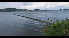 Anti sargassum seaweed net. French island of Martinique, Le Robert, Caribbean, Antilles, Atlantic Ocean,France, 6 October 2025
