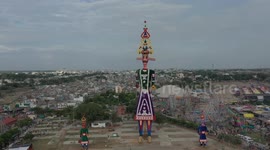Devotees erect huge 221-metre effigy for Hindu festival