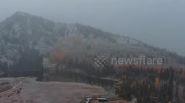 Snowy mist over Silver Lake near Brighton Resort in Utah, USA