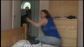 Man pranks his girlfriend with air horn
