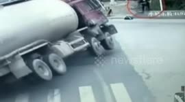 Man narrowly escapes being crushed by petrol tanker