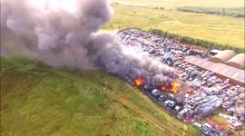 Drone Aerial Footage of Massive Fire Near Garvagh - 600 Cars Destroyed