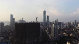 航拍湖南第一高楼,长沙国金中心,长沙九龙仓,建筑工高空淡定作业