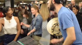 Amazing drummer starts dance party in New York subway station