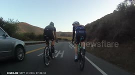 Car cuts off cyclists in California
