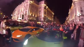 Fleet of supercars block Piccadilly Circus