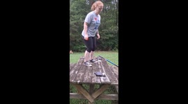 Using The Picnic Table As A Trampoline