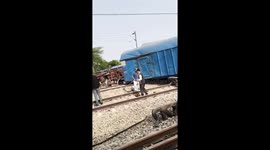 38-Wagons Of Goods Train Derails After Bull Strays Onto Tracks In India