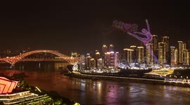 A drone light show over the amazing city of chongqing in china