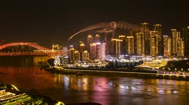 A drone light show over the amazing city of chongqing in china