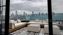 View of the amazing chongqing city skyline from a luxury terrace with infinity pool