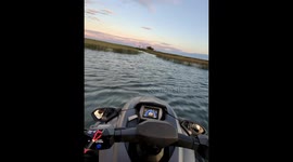 Jet Skiing Through a Marsh at Sunset