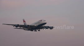 British Airways Airbus A380 landing at London Heathrow Airport