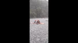 Dog rescues owner during flood in Jiangsu, China
