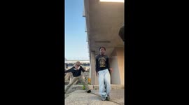 Dance mishap as pants rip mid-jump in Queens, New York, USA