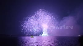 Spectacular fireworks display over harbor in Beijing, China