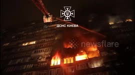 Overnight attack injures nine, sparks high-rise fire in Kyiv
