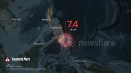 MOTION GRAPHIC - Strong 7.5 magnitude earthquake rocks Philippines, killing 1, triggering tsunami warning