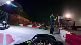 Go-kart racer hit by sudden hailstorm while driving on track